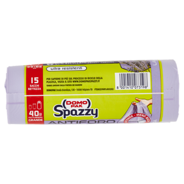 Domopak Spazzy Antiforo Profumati con Manici 40 lt Pattumiera Grande 55x62 cm Lavanda 15 pz