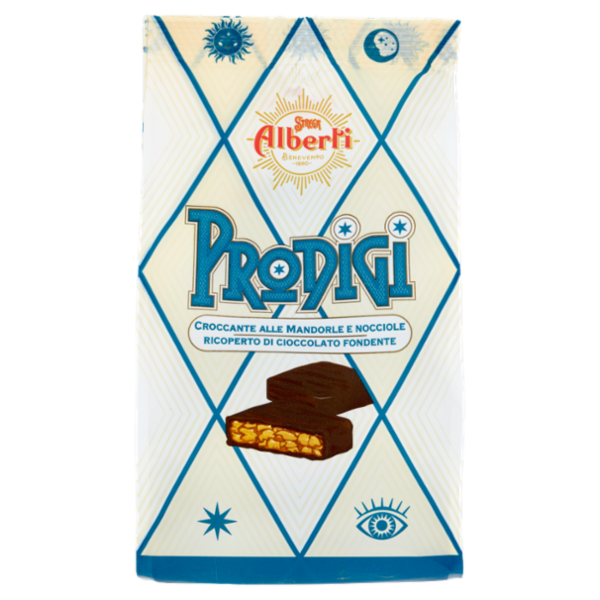 Strega Alberti Prodigi Croccante alle Mandorle e Nocciole Ricoperto di Cioccolato Fondente 150 g