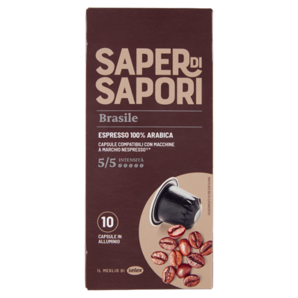 Selex Saper di Sapori Caffè in Capsule Espresso 100% Arabica Brasile Compatibili Nespresso 10 pezzi