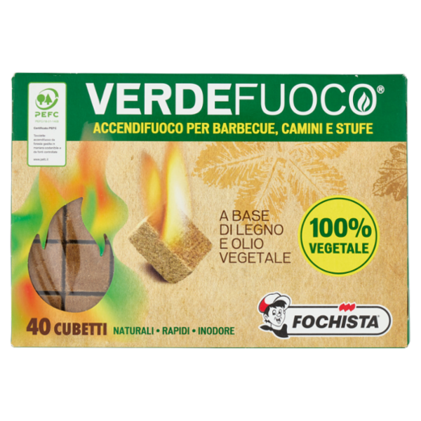 Fochista Verdefuoco Accendifuoco per Barbecue, Camini e Stufe Cubetti 40 pz