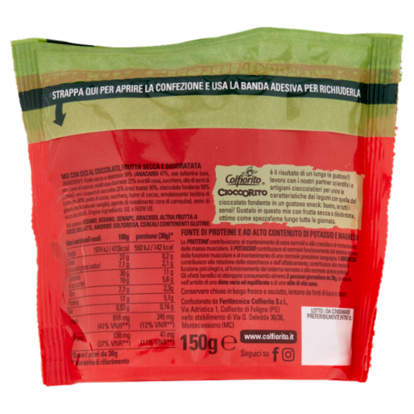 Colfiorito Cioccorito Mix Ceci Tostati Ricoperti Cioccolato Fondente, Anacardi e Mirtilli 150 g