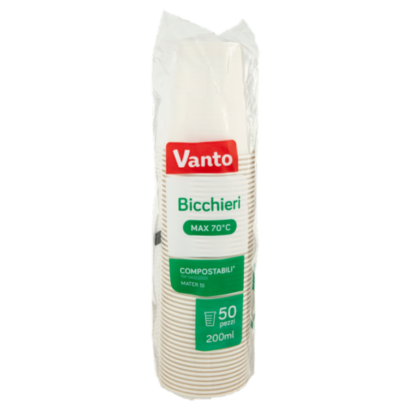 Vanto Bicchieri in Mater Bi Biodegradabili e Compostabili Ecologici 200 cc 50 pezzi