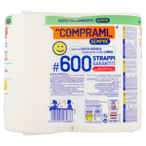 Comprami Sempre Carta Igienica #600 Strappi Maxirotoli 4 pz