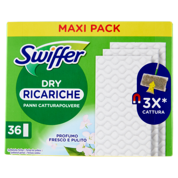 Swiffer Panni Catturapolvere per Scopa Swiffer Profumo Fresco e Pulito - Ricarica 36 Panni