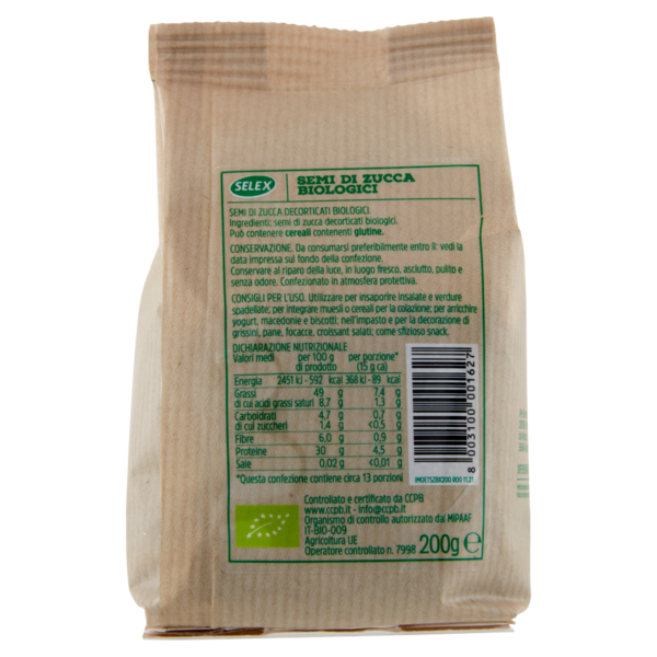 Selex Semi di Zucca Decorticati Biologici 200 g