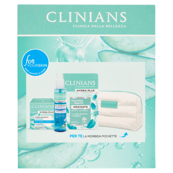Clinians Hydra Plus Idratante Gel Detergente 150 mL + Crema Idratante 50 mL + Maschera Viso 22 mL