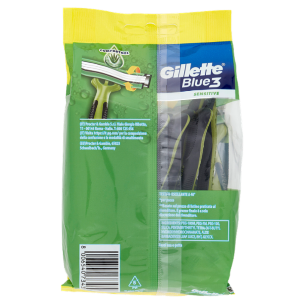 Gillette Rasoio Uomo Blue3 Sensitive Usa e Getta a 3 Lame, Confezione da 9 rasoi+3 Gratis = 12 Rasoi