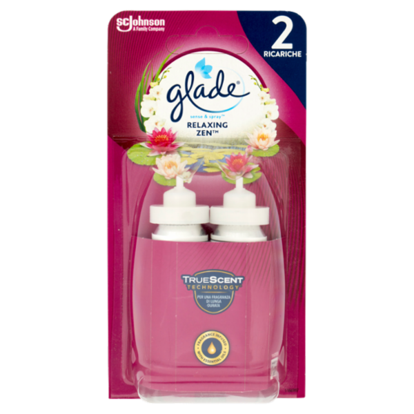 Glade Sense&Spray Doppia Ricarica, Deodorante per Ambienti con Sensore Fragranza Relaxing Zen 2x18ml