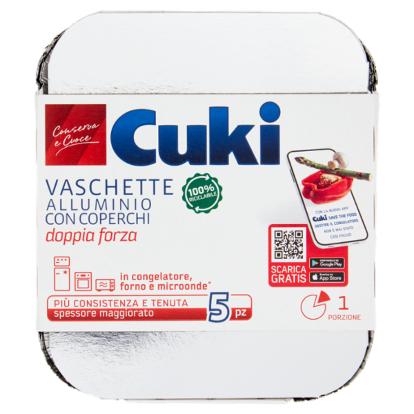 Cuki Conserva e Cuoce Vaschette Alluminio con Coperchi doppia forza 1 Porzione 5 pz