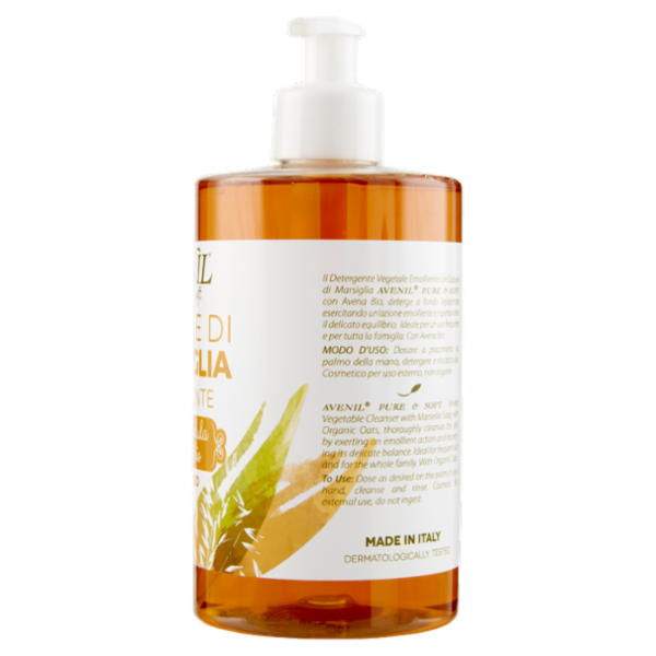 Avenil pure & soft Sapone di Marsiglia Emolliente con Calendula e Avena Bio Mani - Viso 500 ml