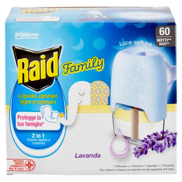 Raid Liquido Family Base e Ricarica, 60 Notti, Lavanda 36 ml