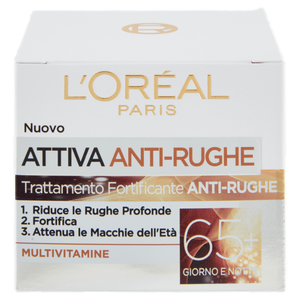 L'Oréal Paris Crema Viso Giorno e Notte Attiva Anti-Rughe, Trattamento Fortificante 65+