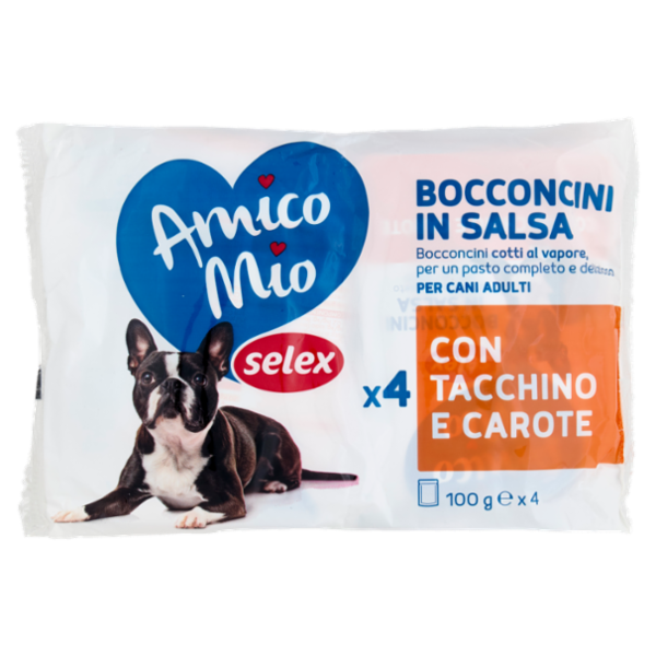 Selex Amico Mio Cane Bocconcini in Salsa con Tacchino e Carote 4x100 g