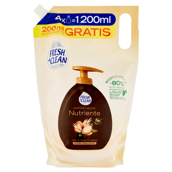 Fresh & Clean Crema Sapone Mani e Viso Nutriente Idratante Olio di Argan e Avena ecoRicarica 1200 ml