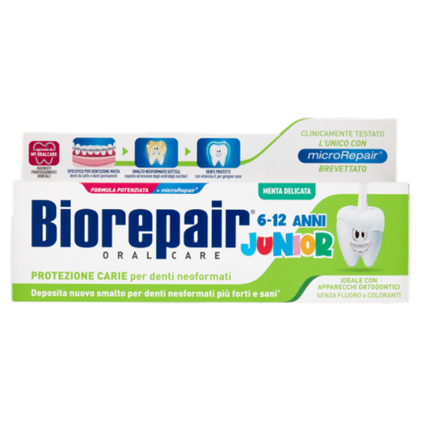 Biorepair Protezione Carie per denti neoformati Junior 6-12 Anni Menta Delicata 75 ml