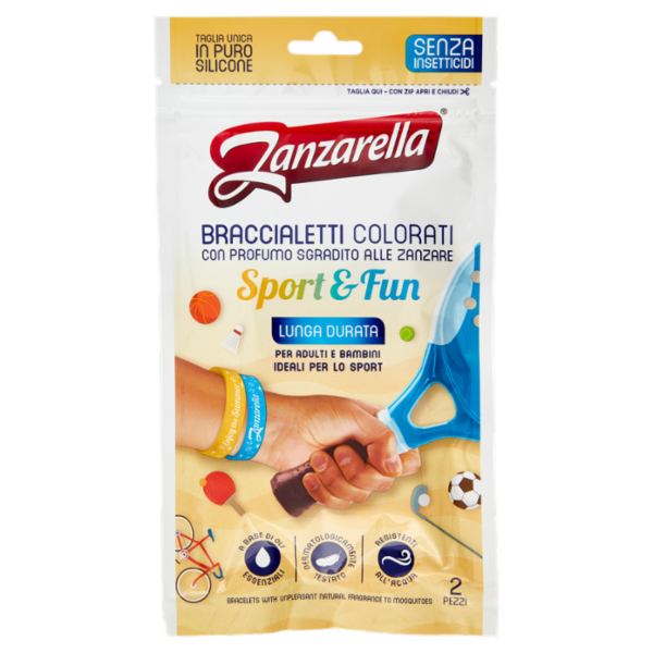 Zanzarella Braccialetti Colorati con Profumo Sgradito alle Zanzare Sport & Fun 2 pz