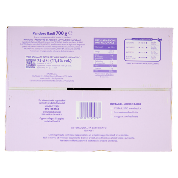 Bauli 958 Santero Pandoro Bauli 700 g + 958 Santero Millesimato 75 cl