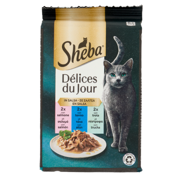Sheba Délices du Jour Cibo Umido Gatto in Salsa con Salmone, Tonno e Trota 6 x 50 g