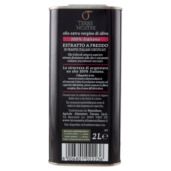 Terre Nostre olio extra vergine di oliva Filtrato 100% Italiano 2 L