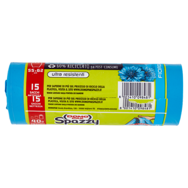 Domopak Spazzy Antiforo Profumati con Manici 40 lt Pattumiera Grande 55x62 cm Fiordaliso 15 pz