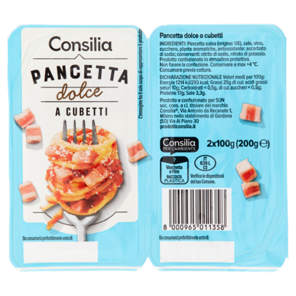Consilia Pancetta Dolce a Cubetti in Confezioni Salvafreschezza 2x100 g