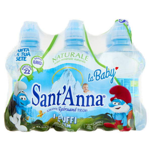 Sant'Anna la Baby Naturale Sorgente Rebruant Vinadio i Puffi 6 x 0,25 L