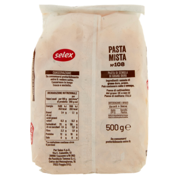 Selex Pasta di Semola Trafilata al Teflon Pasta Mista 500 g