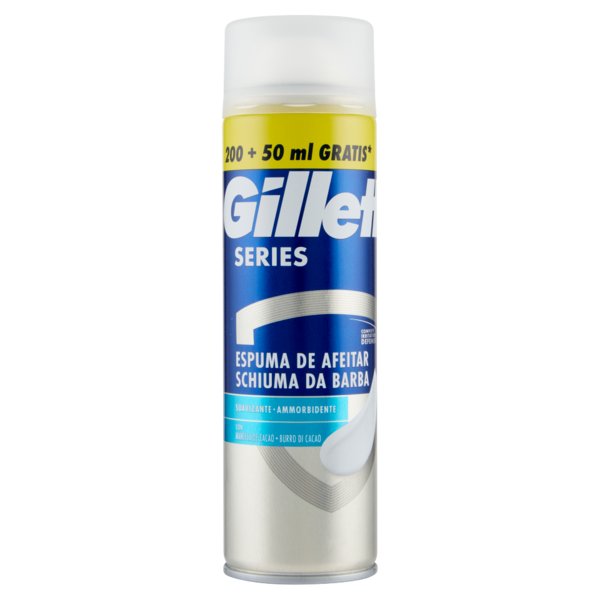 Gillette Schiuma da Barba da Uomo Series Ammorbidente con Burro di Cacao, 200 ml + 50 ml Gratis