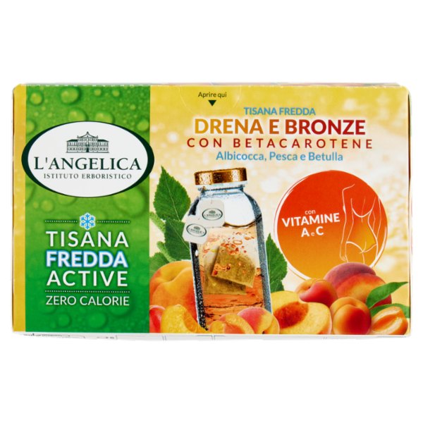 L'Angelica Tisana Fredda Drena e Bronze con Betacarotene Albicocca, Pesca e Betulla 18 Filtri 36 g