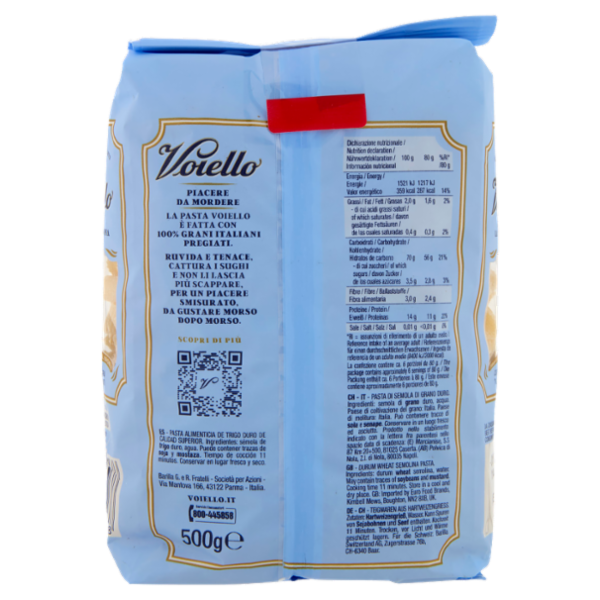 Voiello Pasta La Mezza Penna Rigata N°154 grani 100% italiani Trafilata bronzo 500g