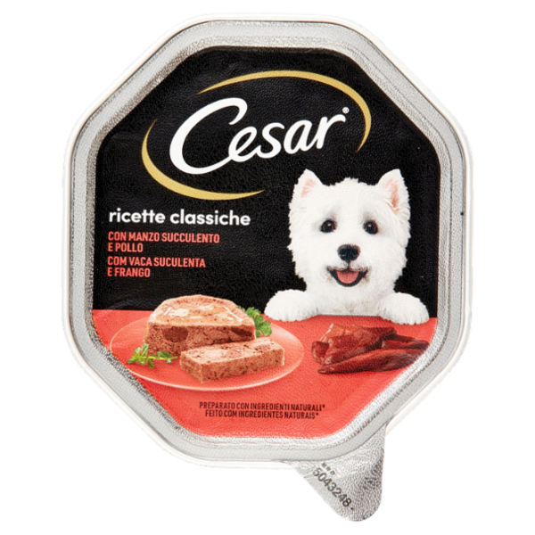 Cesar Ricette Classiche Cibo Umido Cane in Vaschetta con Manzo Succulento e Pollo 150 g