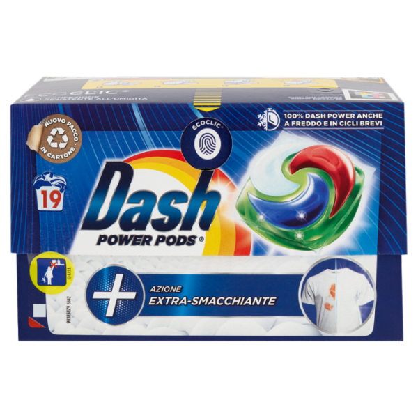 Dash Power Pods Detersivo Lavatrice In Capsule, Azione Extra-Smacchiante, 19 Lavaggi 488,3 g