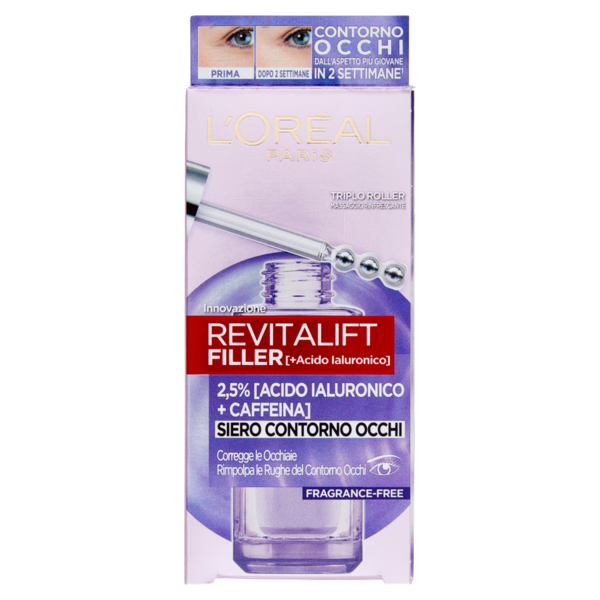 L'Oreal Paris Revitalift Filler Eye Serum,Siero occhi illuminante e rimpolpante 20 ml