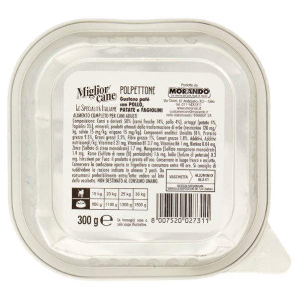 Migliorcane Le Specialità Italiane Polpettone con Pollo, Patate e Fagiolini 300 G