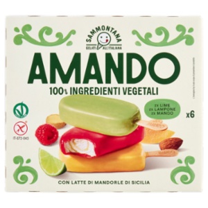Sammontana Amando 6 Stecchi Alla Vaniglia, Variegato Lime e Zenzero, Copertura Sorbetto Frutta 6x55g