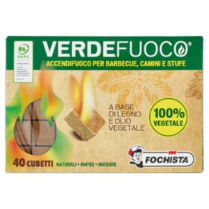 Fochista Verdefuoco Accendifuoco Per Barbecue, Camini e Stufe Cubetti 40 Pz