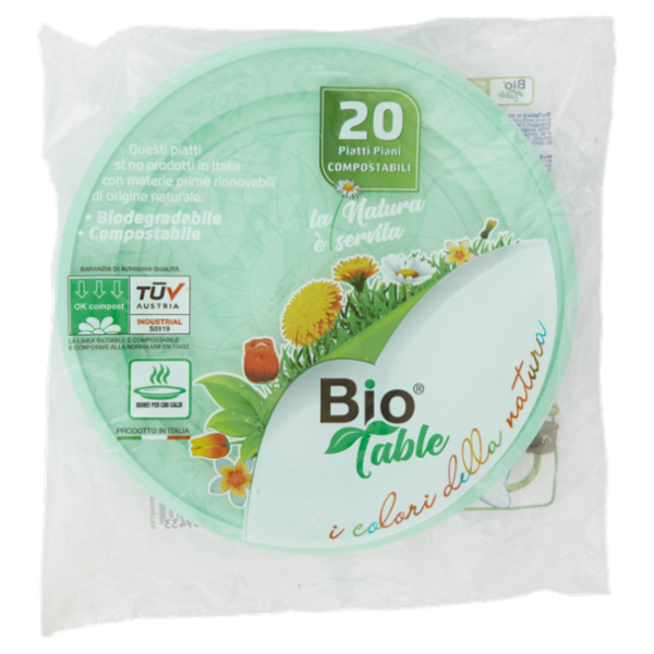 Bio Table i colori della natura Piatti Piani Compostabili Verde 20 pz
