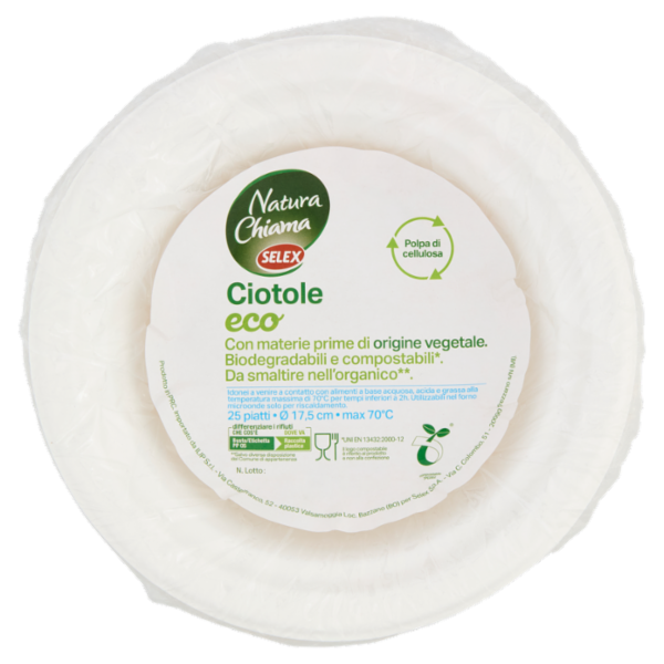 Selex Natura Chiama Ciotole in Polpa di Cellulosa Biodegradabili e Compostabili 25 pezzi