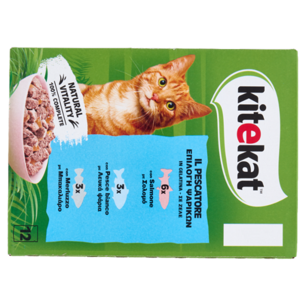 Kitekat Pescatore Cibo Umido Gatto in Gelatina con Salmone, con Pesce bianco, con Merluzzo 12 x 85 g