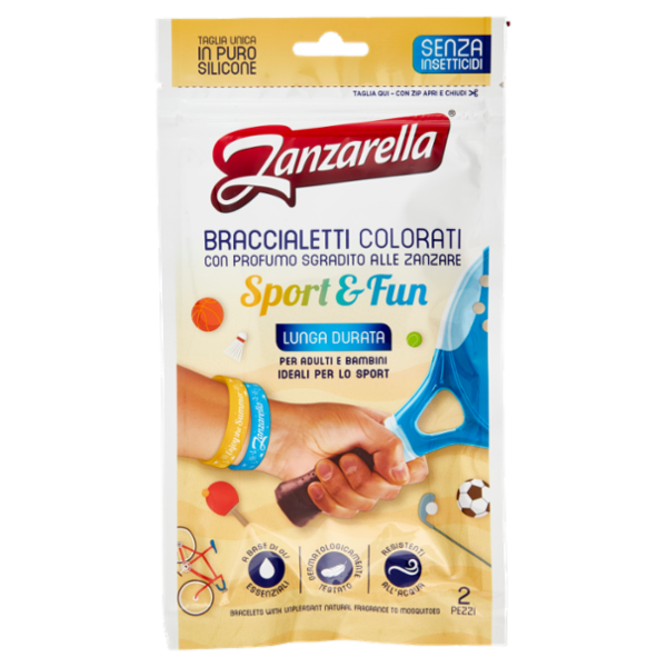 Zanzarella Braccialetti Colorati con Profumo Sgradito alle Zanzare Sport & Fun 2 pz