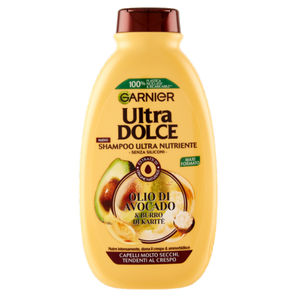 Garnier Ultra Dolce Shampoo all'olio di Avocado e burro di Karité per capelli ricci o mossi, 300 ml