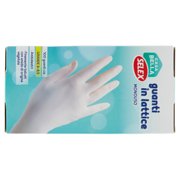 Selex Casa Bella Guanti Monouso in Lattice Naturale Misura Grande (8-8,5) Dispenser 100 pezzi