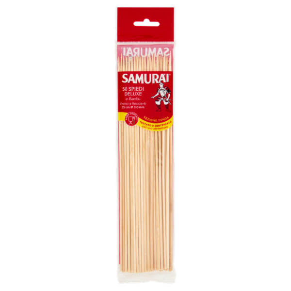 Samurài Spiedi Deluxe in Bambù Sezione Tonda 25 cm Ø 3,0 mm 50 pz