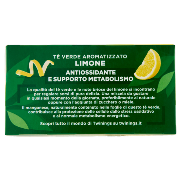 Twinings Limone Tè Verde aromatizzato Antiossidante e Supporto Metabolismo 20 filtri The 40 g