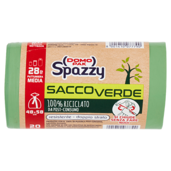 Domopak Spazzy Sacco Verde 100% Riciclato da Post-Consumo 28 lt 48x58 cm 20 pz