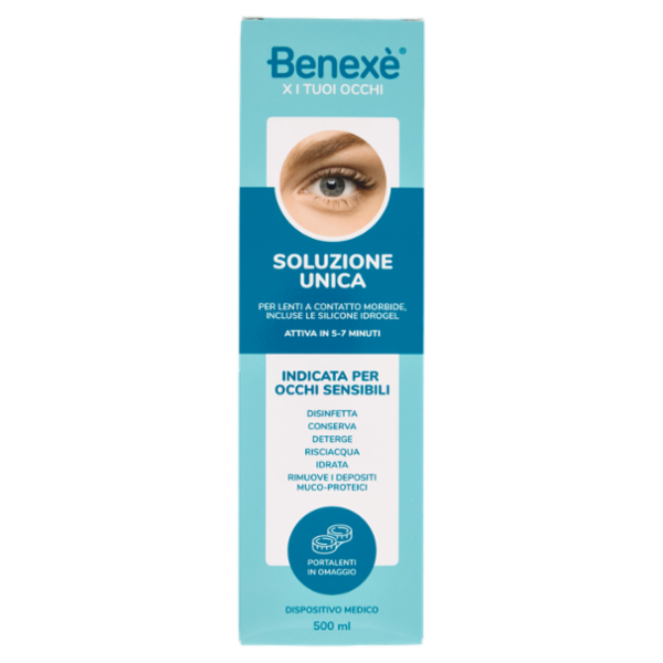 Benexè X i Tuoi Occhi Soluzione Unica per Lenti a Contatto Morbide 500 ml + Porta Lenti