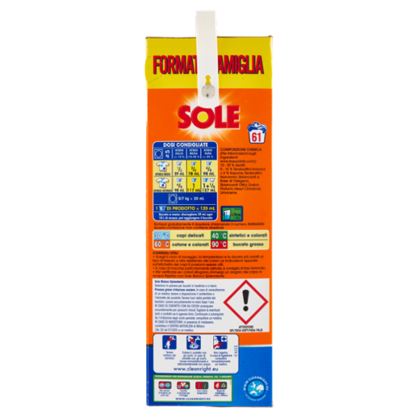 Sole Polvere lavatrice Bianco Splendente 61 lavaggi 3,05 kg
