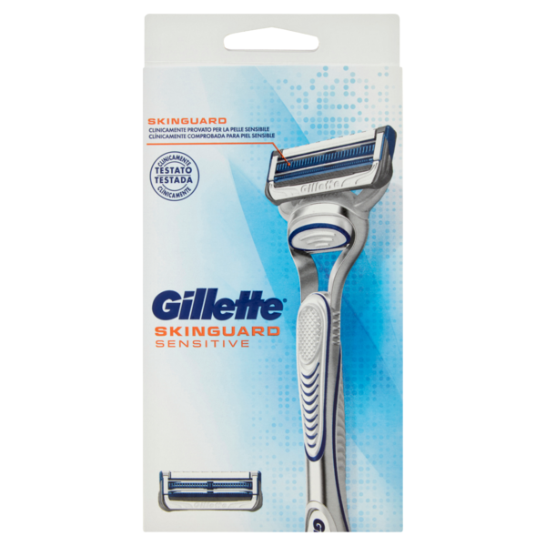 Gillette Rasoio da Uomo SkinGuard Sensitive con Aloe Manico + Lamette di Ricambio, 2 Ricariche