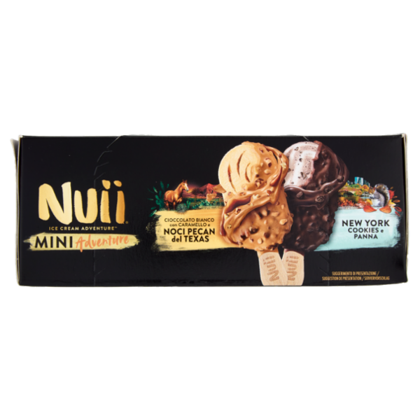 NUII Mini Adventure Ciocc.Bianco-Caramello-Noci Pecan del Texas,New York Cookies-Panna 6 Gelati 255g