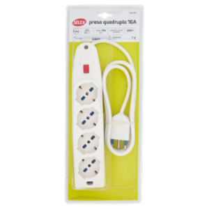 Selex Presa Multipla 4 Uscite Pluristandard (Ita+Ted)+ Spina 16A e Cavo 1,5 m Bianco